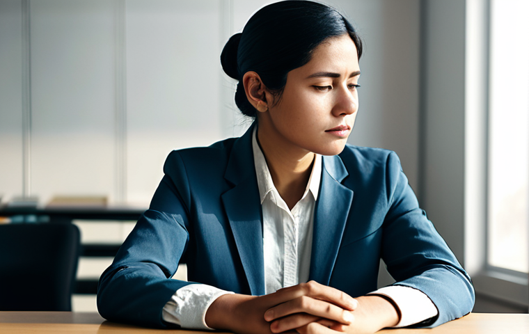 A thoughtful professional individual, fully clothed in a modest business casual outfit, sitting at a desk in a contemporary, softly lit office. The background subtly features abstract, ethereal visual elements that represent the complex, unseen emotional 'shadows' and echoes of past experiences, blending with the environment without being disturbing. The person is in a natural, contemplative pose, perfect anatomy, correct proportions, well-formed hands, proper finger count, natural body proportions. The image captures a sense of introspection and emotional depth. safe for work, appropriate content, fully clothed, professional, modest, family-friendly.