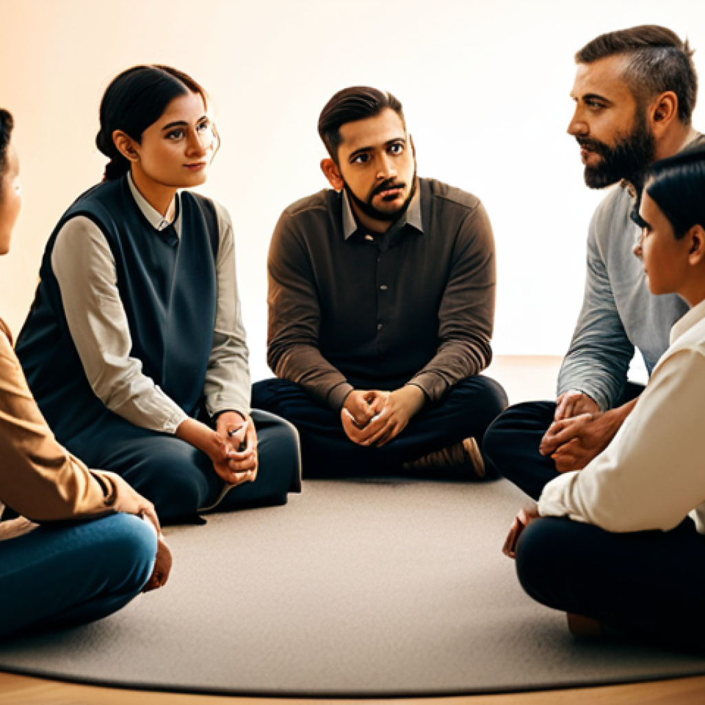 감정전이의 긍정적 효과 사례 - Empathy and Connection**
"A group of diverse people sitting in a circle, listening attentively to o...