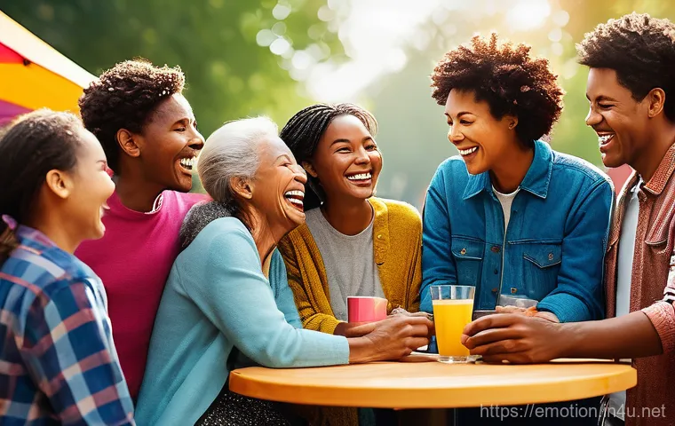 감정전이와 사회적 상호작용 - A vibrant, dynamic illustration depicting diverse individuals of various ages and backgrounds engage...