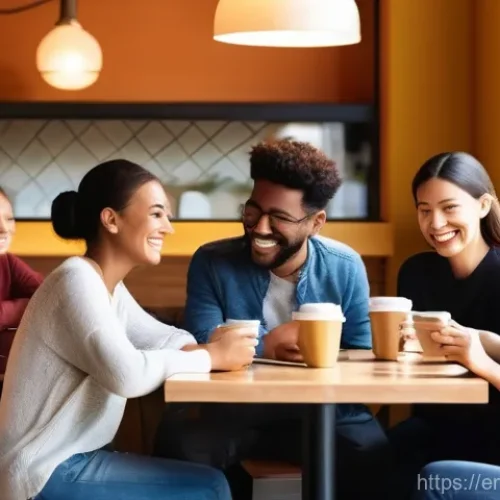 Home 27 감정전이와 감정 인식 - **Emotional Ripple Effect in a Bustling Cafe:**
A vibrant, medium-shot image of a diverse group ...